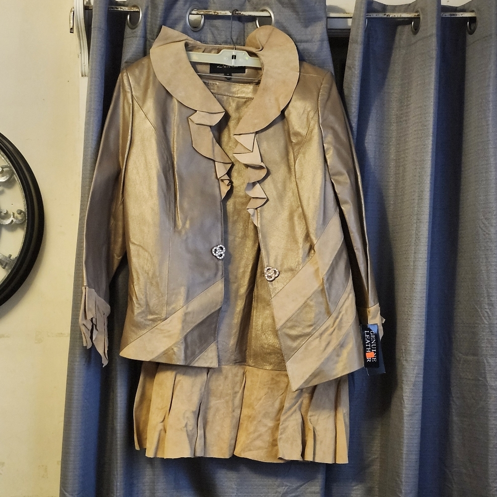 100% Gold Leather and Suede Suit